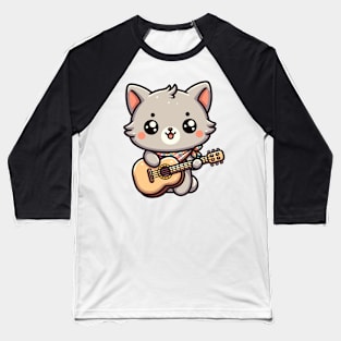 Kawaii Cat Guitarist - Adorable Music Themed Baseball T-Shirt